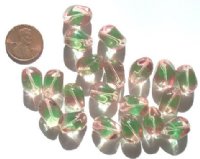 20 15x10mm Two Tone Pink Green Nuggets